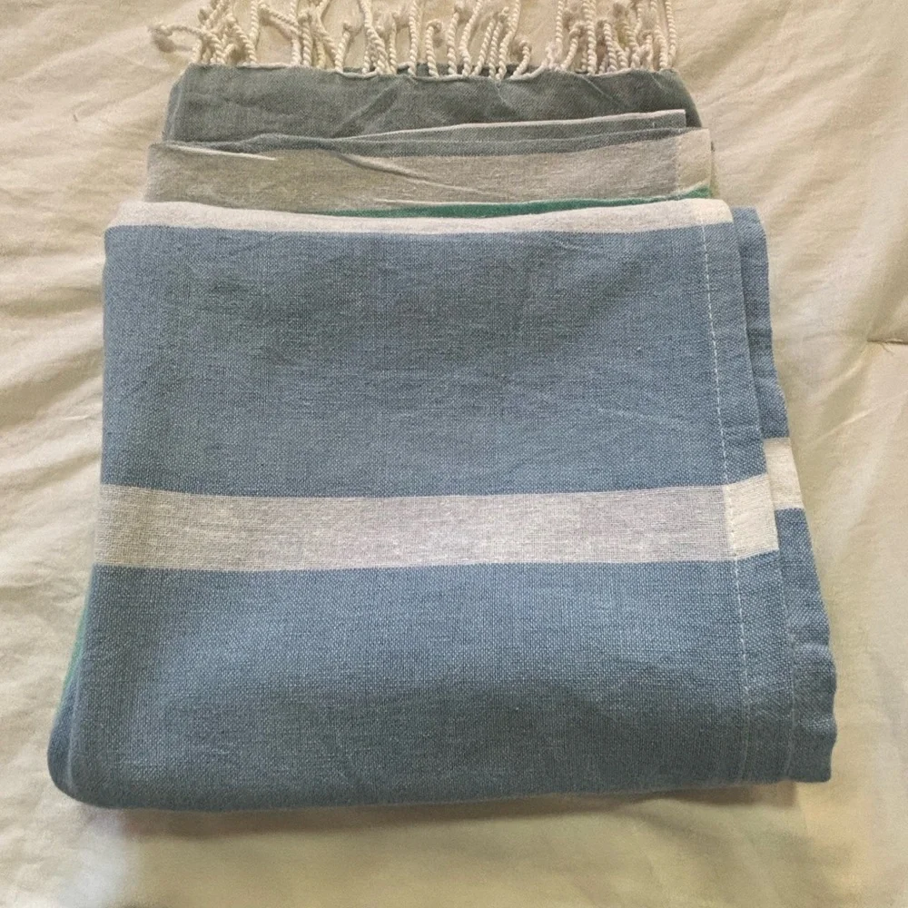 😉 Turkish 100% Organic Cotton Striped Blue and Green Multipurpose Towel